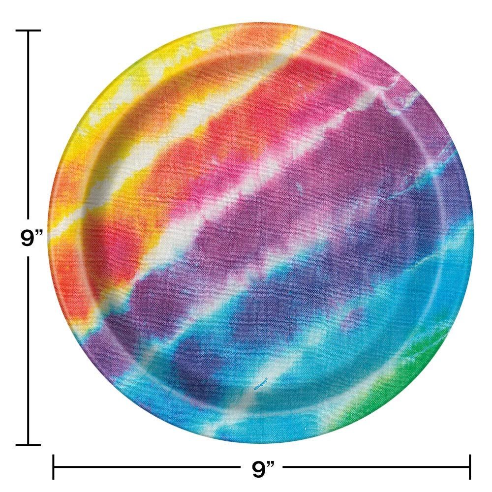 Tie Dye Happy Birthday Plates & Napkins Party Supplies - 9" Happy Birthday Party Plates for Lunch Serves 16 - Birthday Paper Plates & Napkin Set