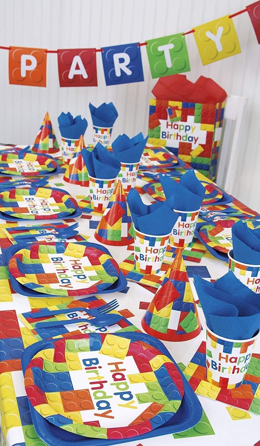 Costume Wizard Building Blocks Party Supplies for 16 Guests - Plates, Napkins, and Party Planner for Kids Birthday with Bright and Colorful Design