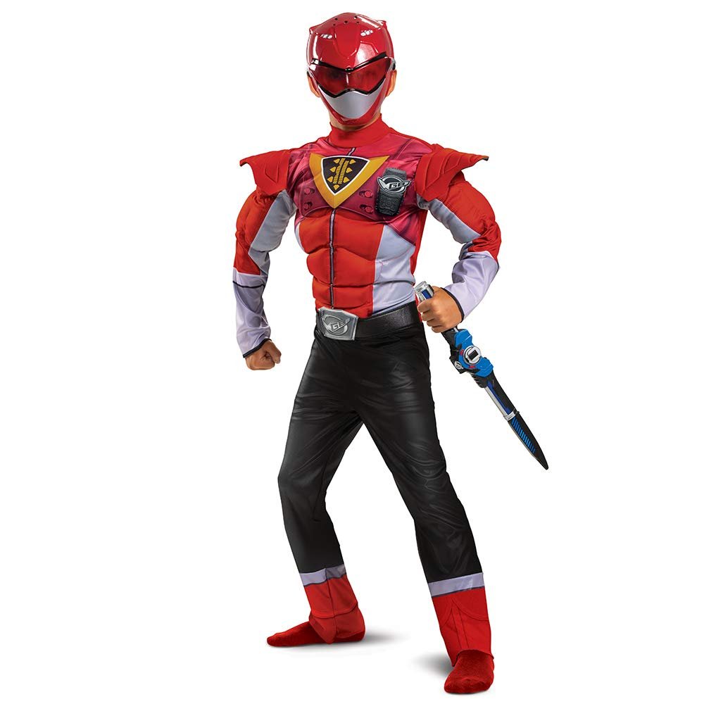 Red Ranger Gold Ranger Outfit for Kids, Beast Morphers Power Ranger Costume, Muscle Padded Character Jumpsuit, Child Size Large (10-12)
