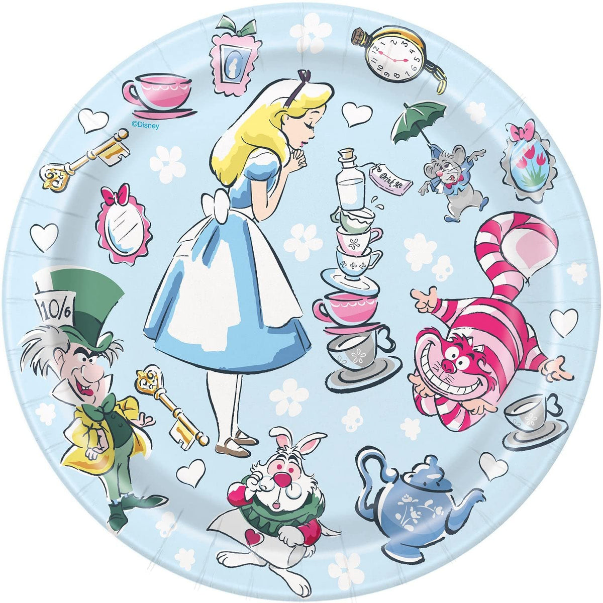 Disney Alice in Wonderland Round Dessert Plates - 7" (Pack of 8) - Colorful Paper Party Plates, Perfect for Birthdays and Celebrations