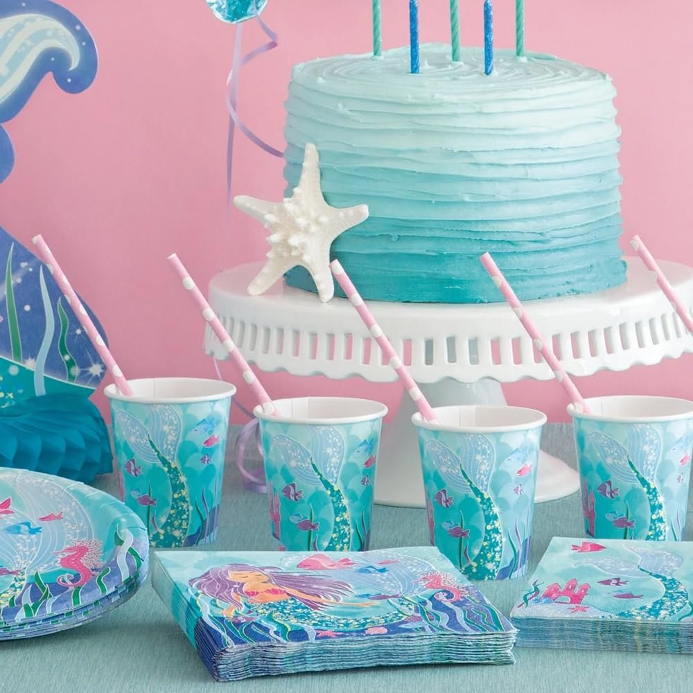 Mermaid Design Luncheon Napkins (Pack of 16) - Enchanting Designs Perfect for Under-the-Sea Themed Parties & Celebrations