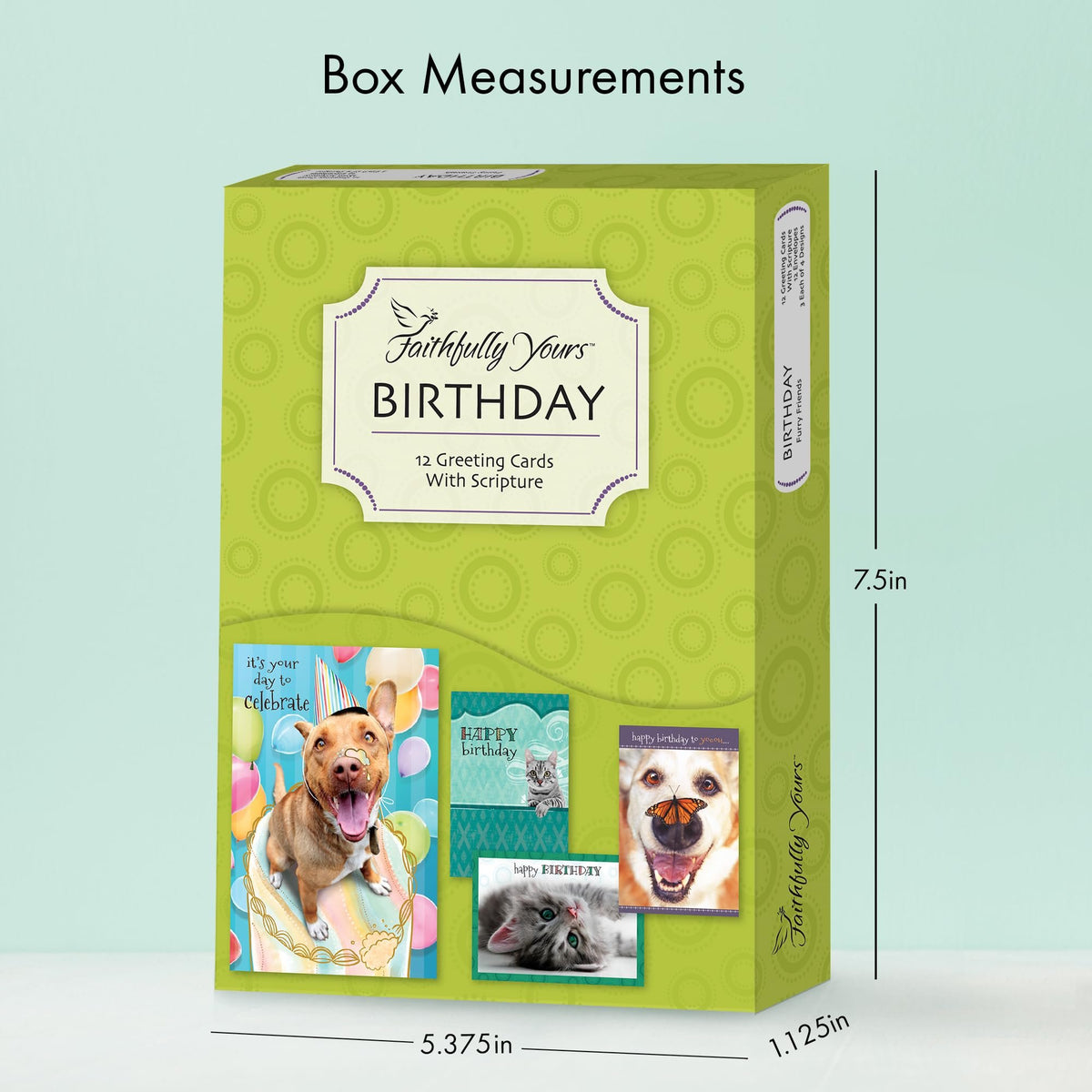 Faithfully Yours Designer Greetings Cute Birthday Boxed Card Assortment, Furry Friends with Biblical Scripture Verses (Box of 12 Greeting Cards with Envelopes)