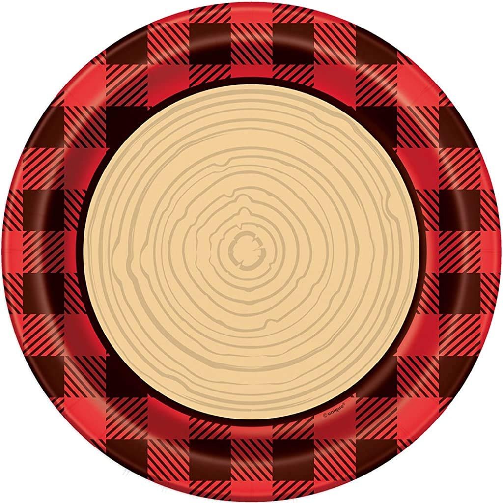 Unique Plaid Lumberjack Round Dinner Paper Plates, 9", Multicolor
