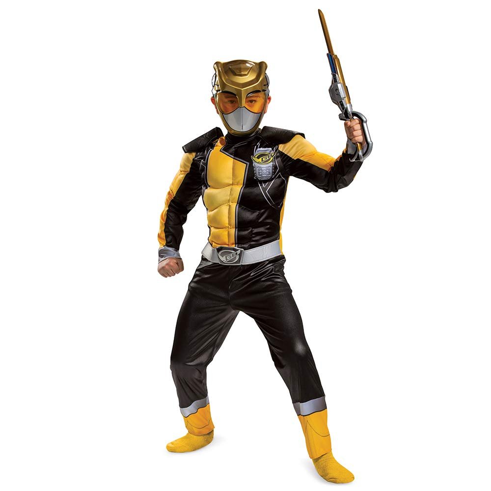 Gold Ranger Gold Ranger Outfit for Kids, Beast Morphers Power Ranger Costume, Muscle Padded Character Jumpsuit, Child Size Large (10-12)