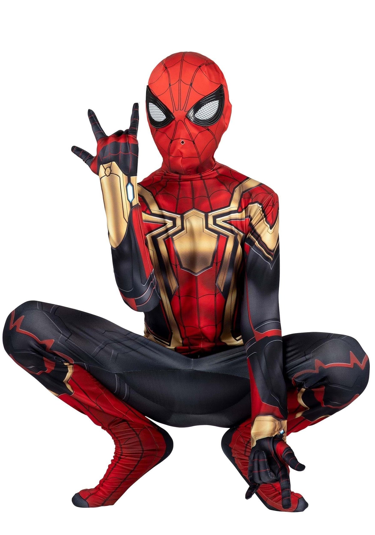 X-Large Marvel Kid&#39;s Classic Spider-Man Integrated Zentai Suit, Spiderman Halloween Costume Iron Spider Man