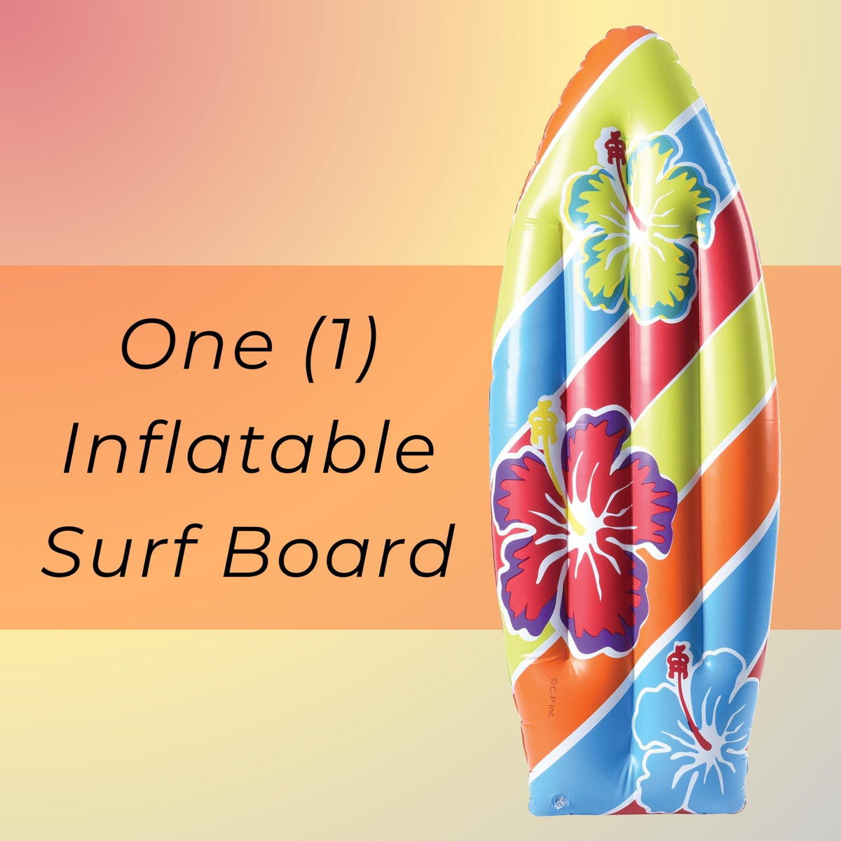 U. S. Toy Inflatable Surfboard Luau Decoration Theme Beach Pool Toy, Beach, Tropical, Hawaiian Party Decor, Inflatable Backyard Pool Toy, 3 Ft. Long, 1-Pack, 3 Years &amp; Older
