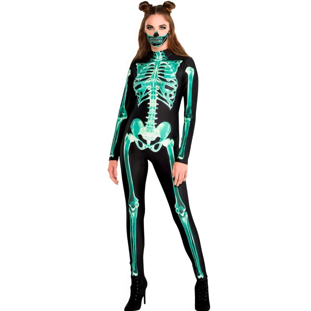 Amscan Skeleton Glow Catsuit Costume For Women - Spooky Chic Costume Ideal For Halloween, Themed Parties & More - 1 Pc.