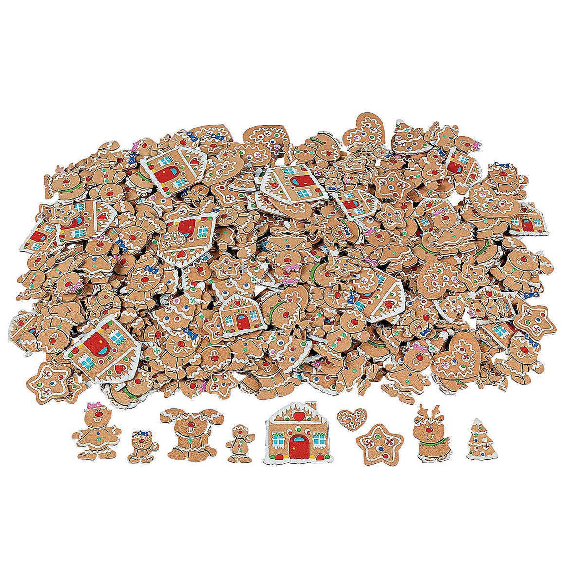 Foam Gingerbread Christmas Shapes - Bulk 500 Adhesive Piece Set - Winter DIY Craft Supplies for Kids