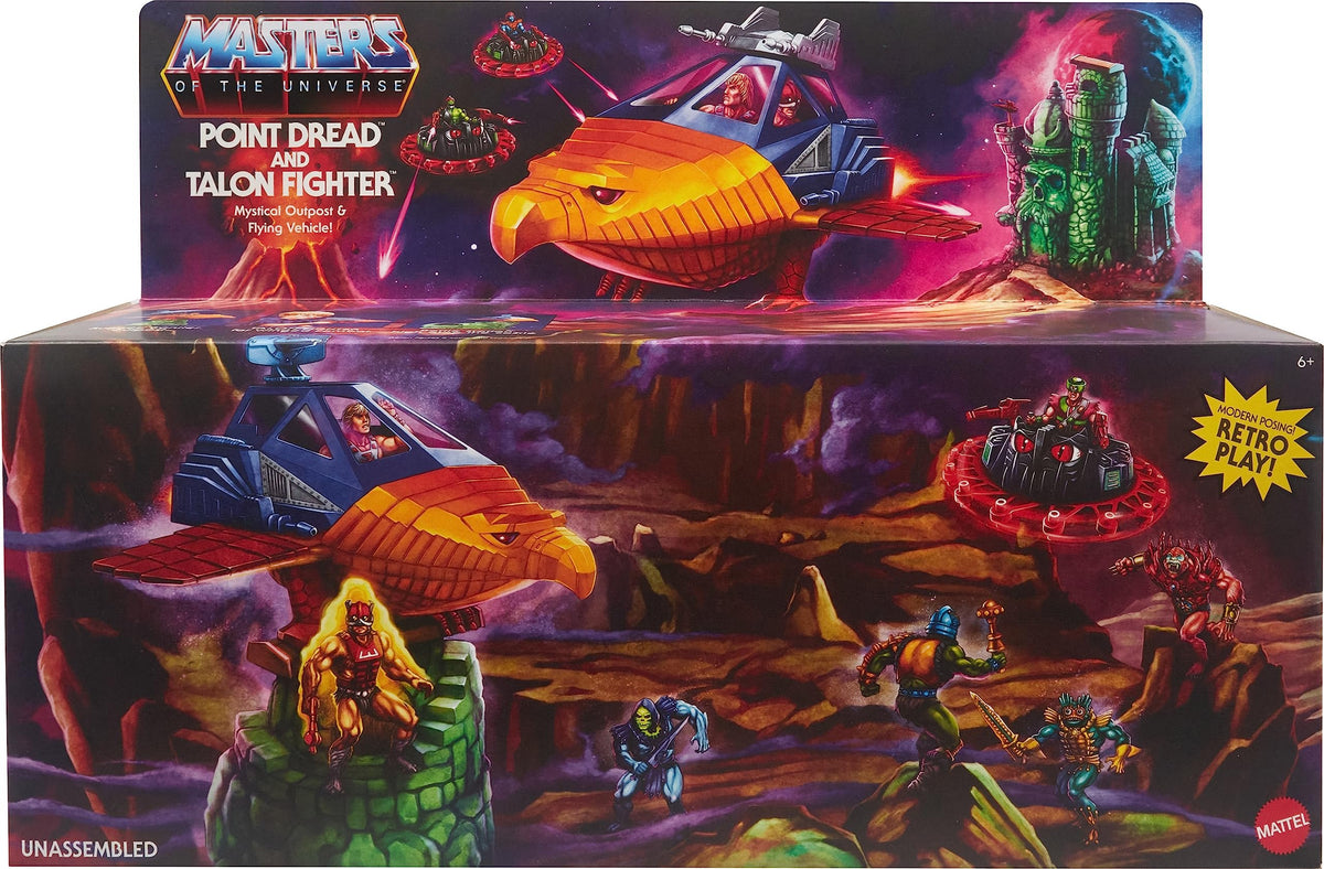 Masters of the Universe Origins Playset with Toy Plane & Accessories, Point Dread Mystical Outpost & Talon Fighter Jet, 5.5-inch Scale