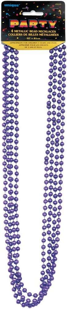 Purple Metallic Green Bead Plastic Necklaces - 32&quot; (4 Pack)
