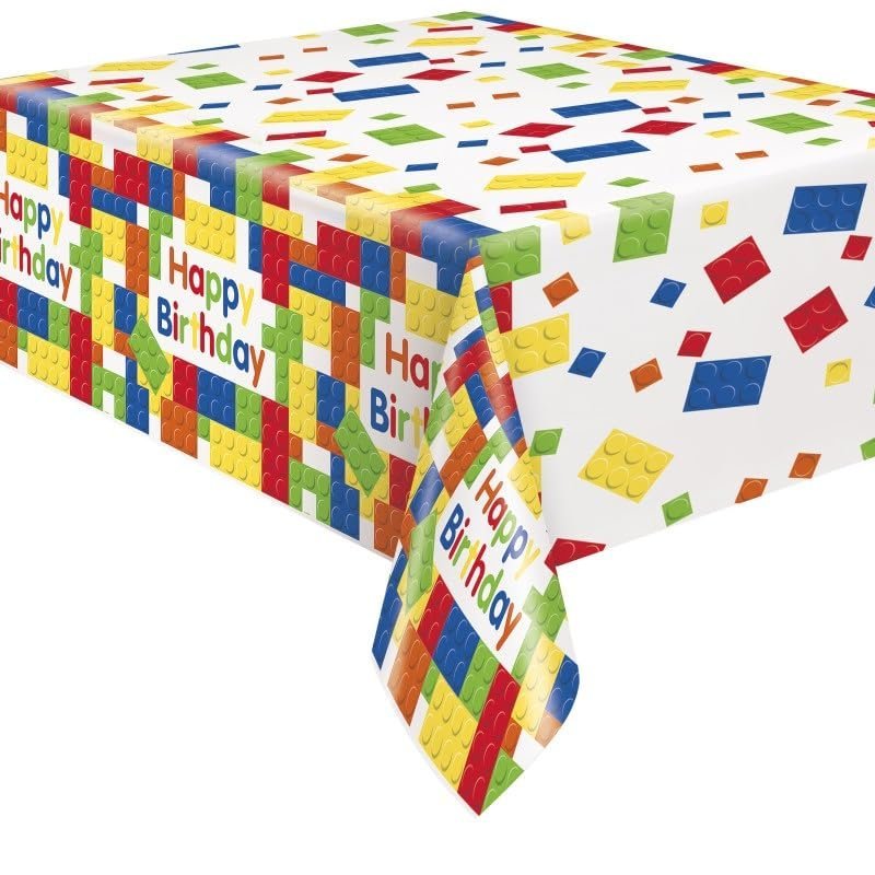 Vibrant Building Blocks Birthday Rectangular Plastic Table Cover - 54&quot; x 84&quot; - Premium Quality &amp; Eye-catching Design - Perfect for Kids&#39; Party Decor