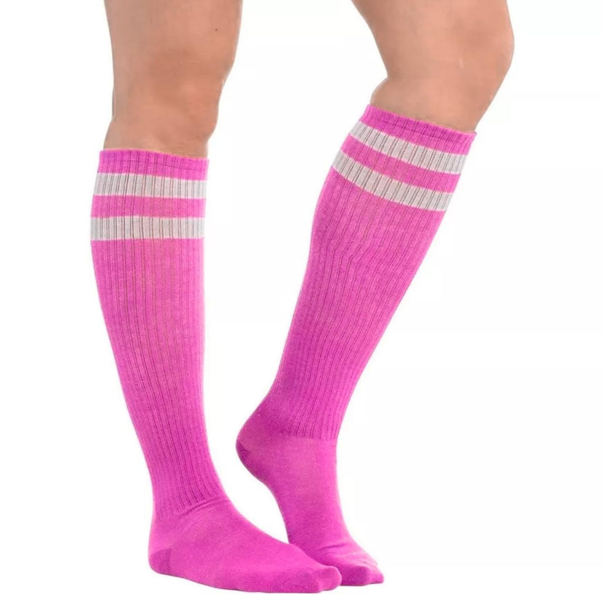 Pink Striped High Knee Socks for Women - One Size (1 Pair) - Soft and Washable Striped Socks - Perfect Costume Accessory for Cosplays, Everyday Wear, Sports & Fashion
