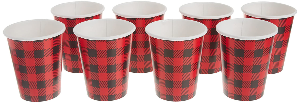 Bold Plaid Lumberjack Paper Cups - 9oz (Pack of 8) - Striking Red & Black Design, Eco-Friendly & Durable - Perfect for Parties and Events