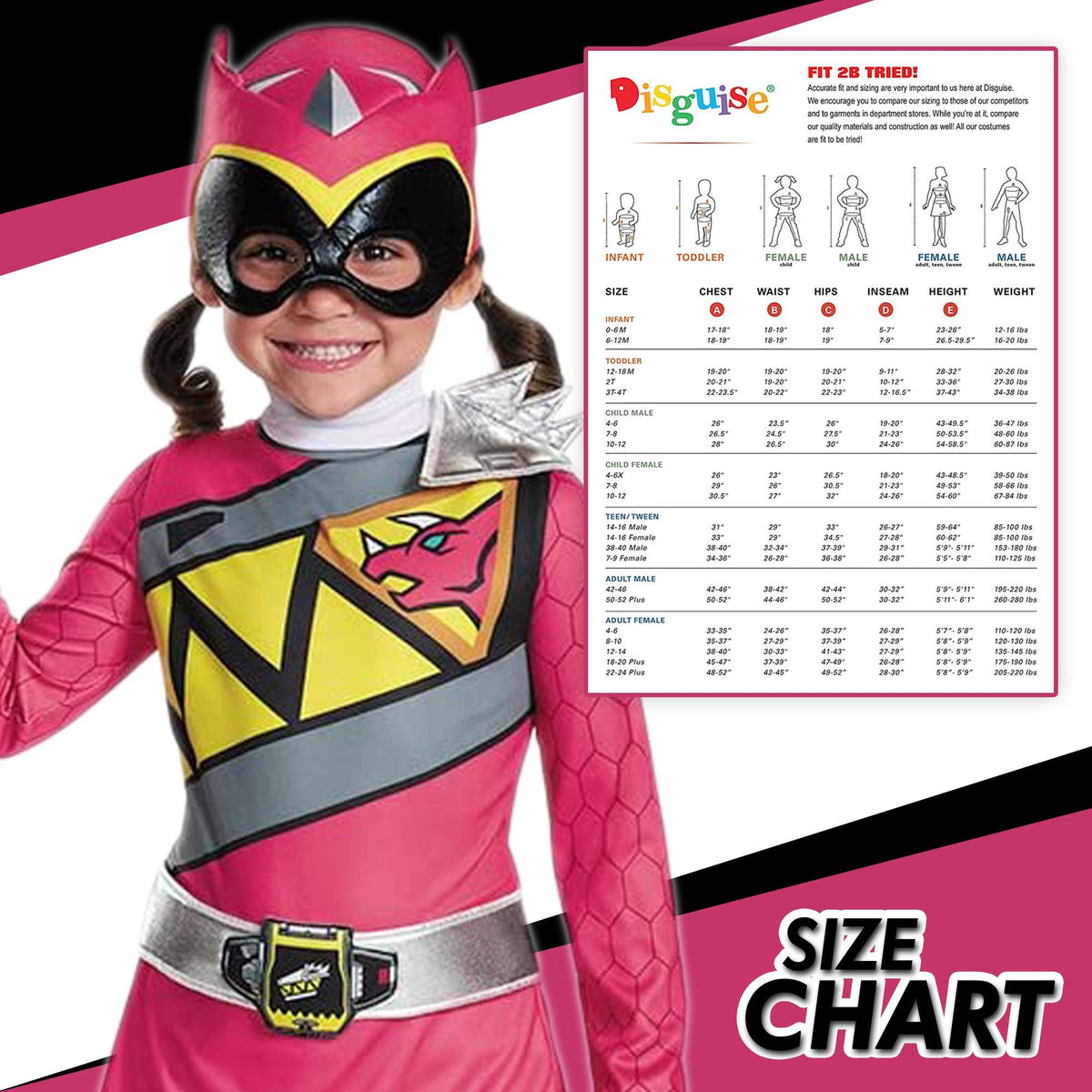 Pink Power Rangers Costume for Toddlers. Official Licensed Pink Ranger Dino Charge Classic Power Ranger Suit with Mask for Girls, Medium (3T-4T)