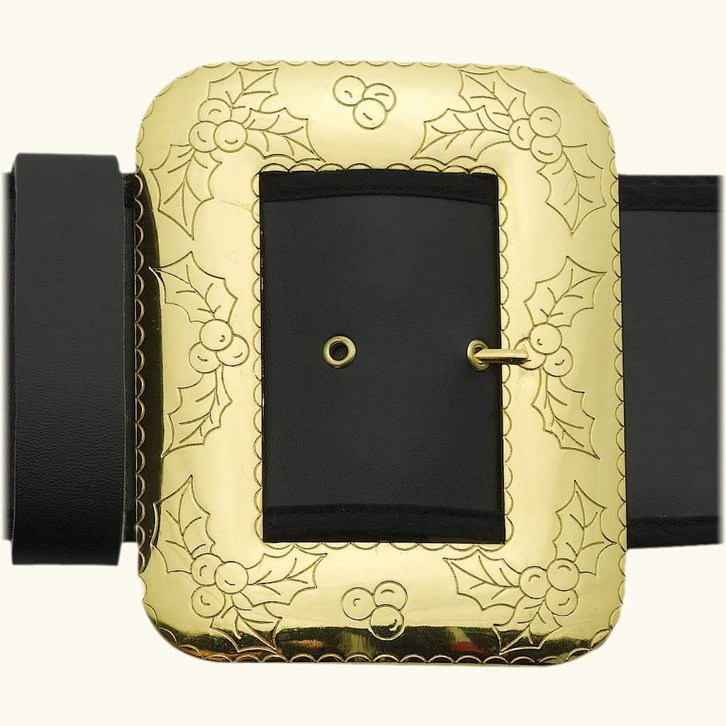 Halco Santa Belt with Decorative Cast Buckle Size Large 48-56 Black 3.75&quot; Wide Naugahyde Gilt Buckle Prong 6 Eyelets Deluxe Quality