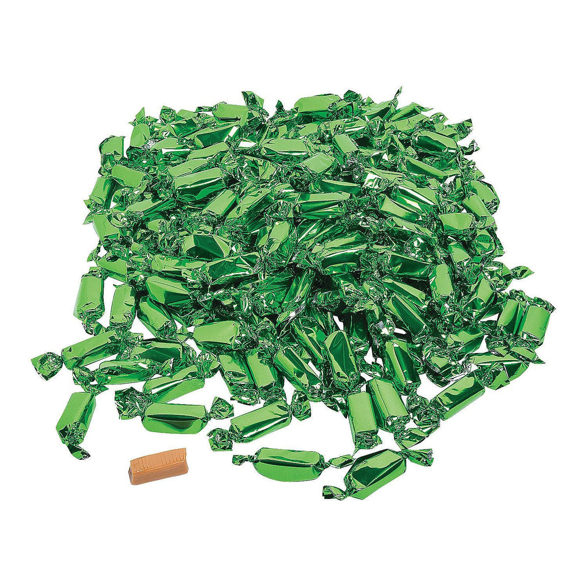 Fun Express - Green Foil Wrapped Caramels (2lbs) for Wedding - Edibles - Soft & Chewy Candy - Caramel & Licorice & Candy Corn - Wedding - 100 Pieces