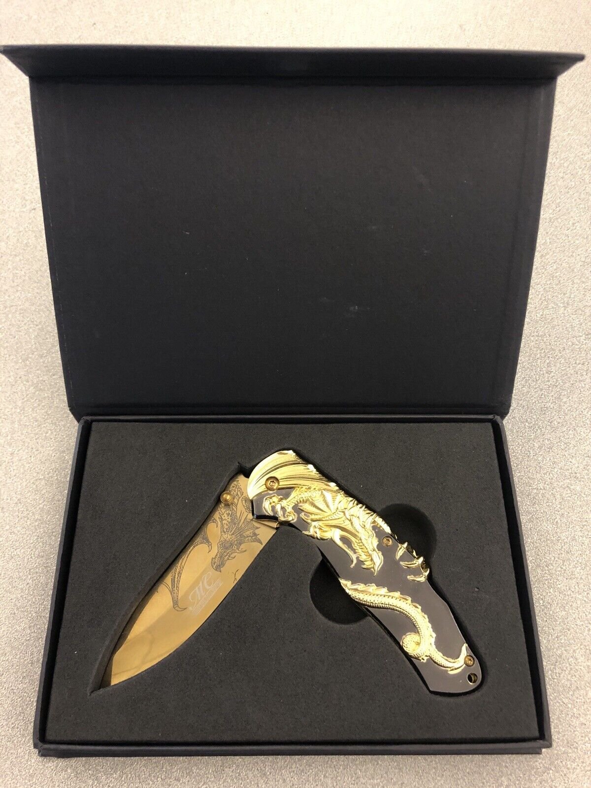 9&quot; Gold Dragon Spring Assisted Open Tactical Folding Pocket Knife w/ Gift Box