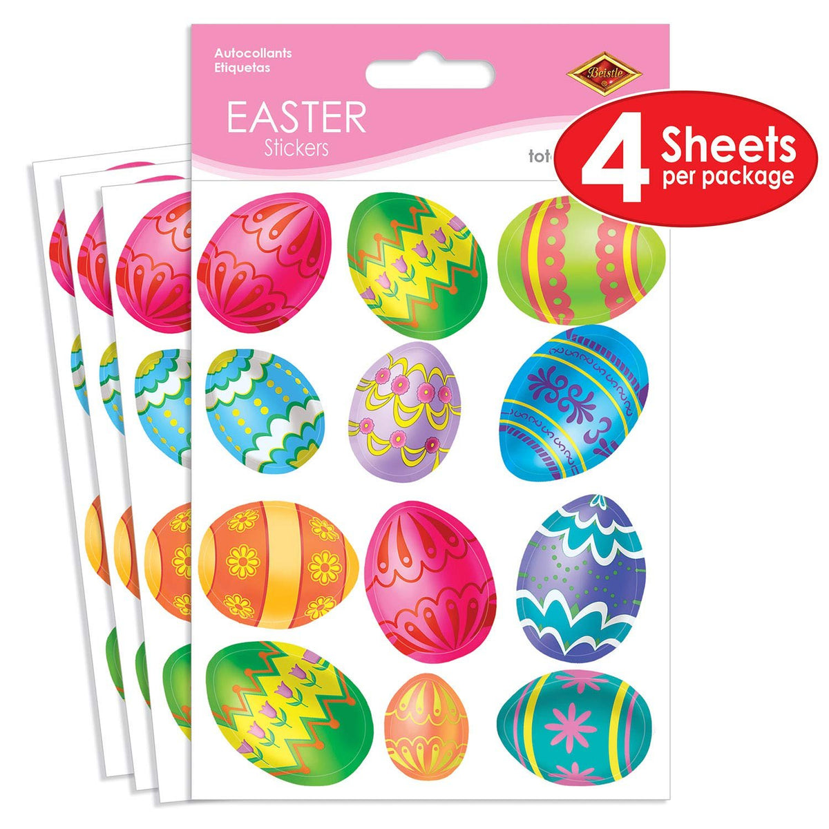 Beistle 44005 Easter Egg Stickers Sheet, 4-3/4 by 7-1/2-Inch Sheet