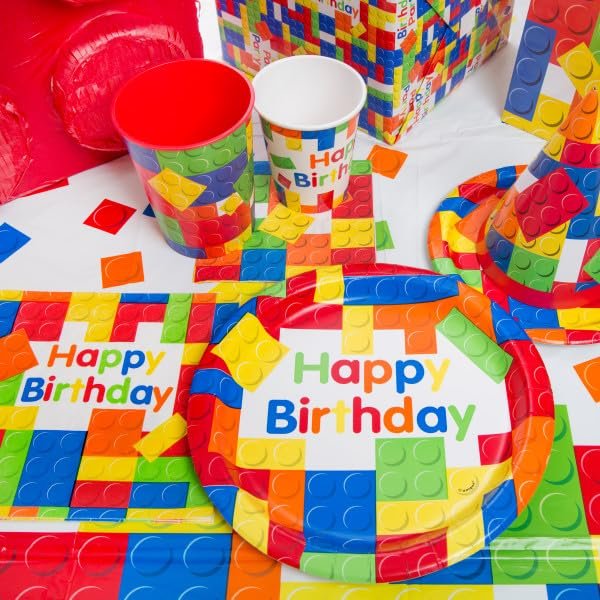 Costume Wizard Building Blocks Party Supplies for 16 Guests - Plates, Napkins, and Party Planner for Kids Birthday with Bright and Colorful Design
