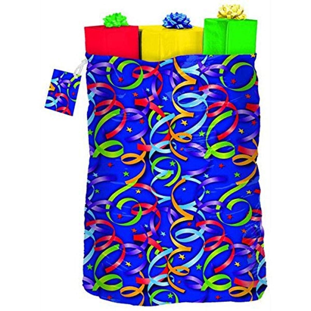 Multicolor Celebrating Streamers Giant Gift Sack - 44" x 36" (1 Pc) - Festive & Durable Wrapping Solution For Holidays & Birthdays