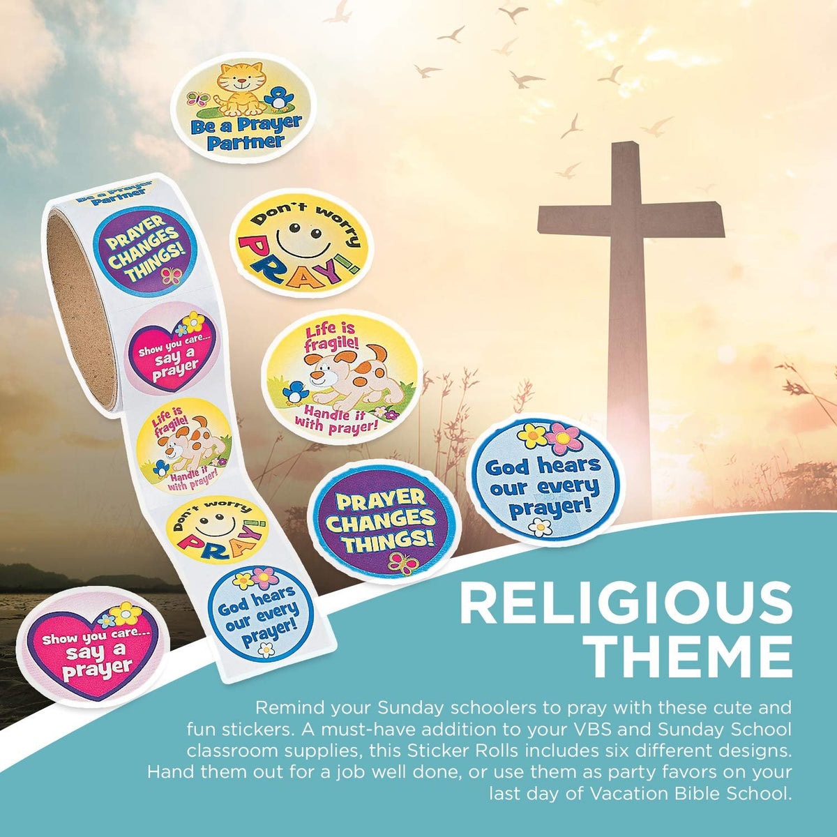 Fun Express - Prayer Stickers - 100 ct - Stationery - Stickers - Stickers - Roll - 1 Piece