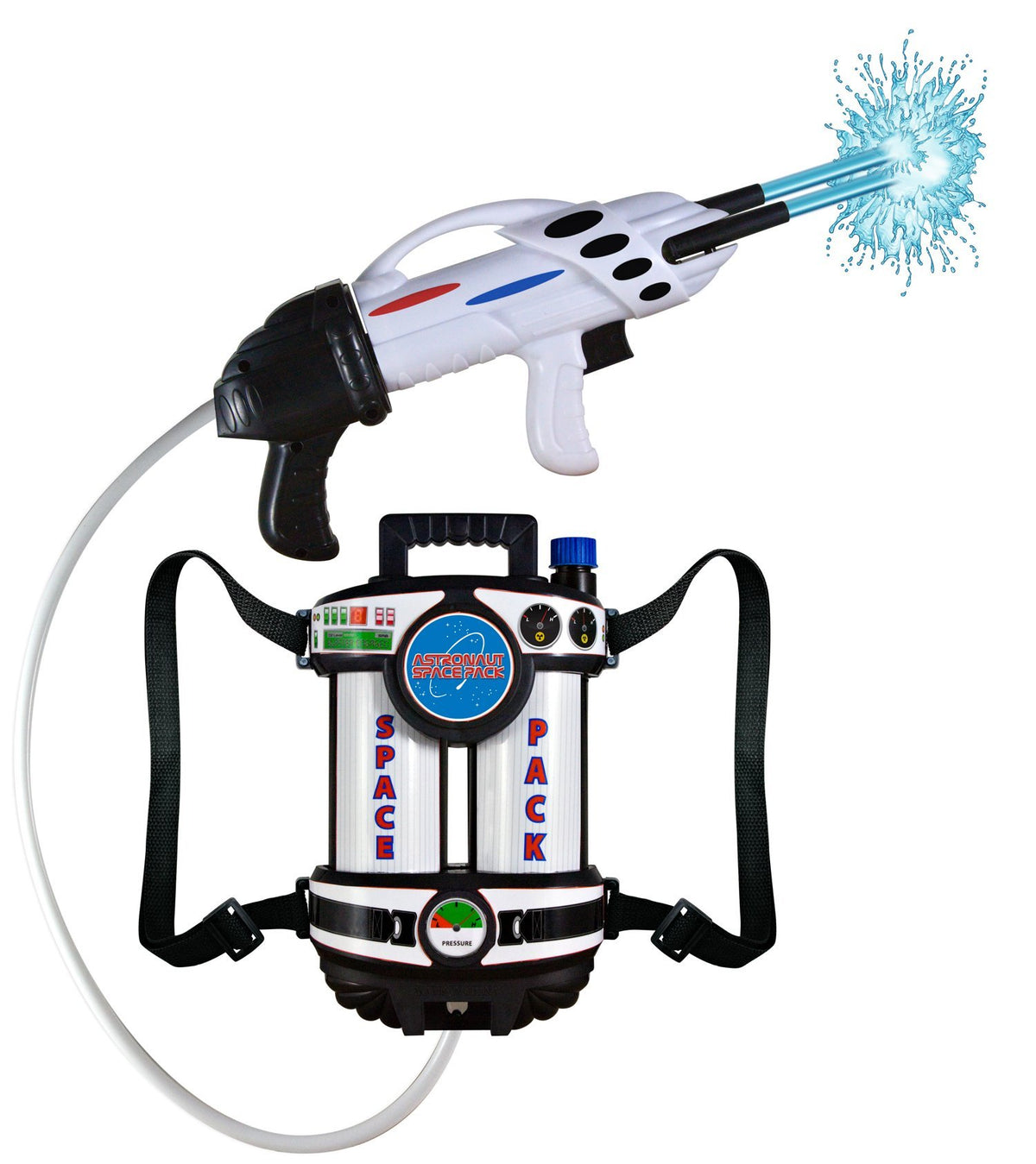 Aeromax Astronaut Space Pack Super Water Blaster with Fully Adjustable Straps for Comfort and Control., White/Black with Red and Blue Accents