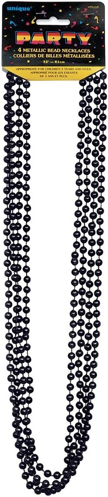 Metallic Black Plastic Bead Necklaces - 32&#39;&#39;, 4 Count