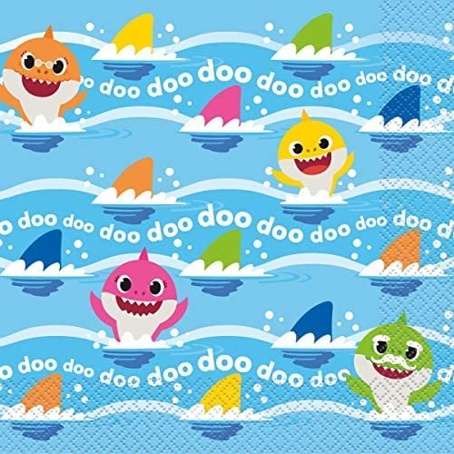 Baby Shark Theme Birthday Party Supplies Set for Boys or Girls - Serves 16 - Plates, Napkins, Cups and Candles - Dododo