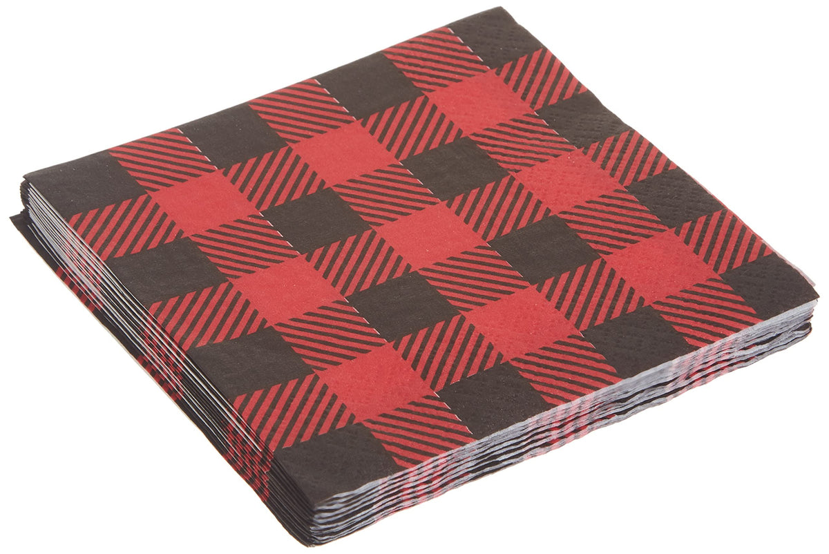 Unique Plaid Lumberjack Beverage Napkins - 5' x 5', 16 Pcs