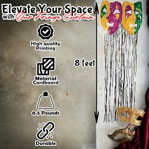 Fun Express Mardi Gras Mask Fringe Doorway Curtain (34.25 in Wide 8 feet Long) Party Decorations
