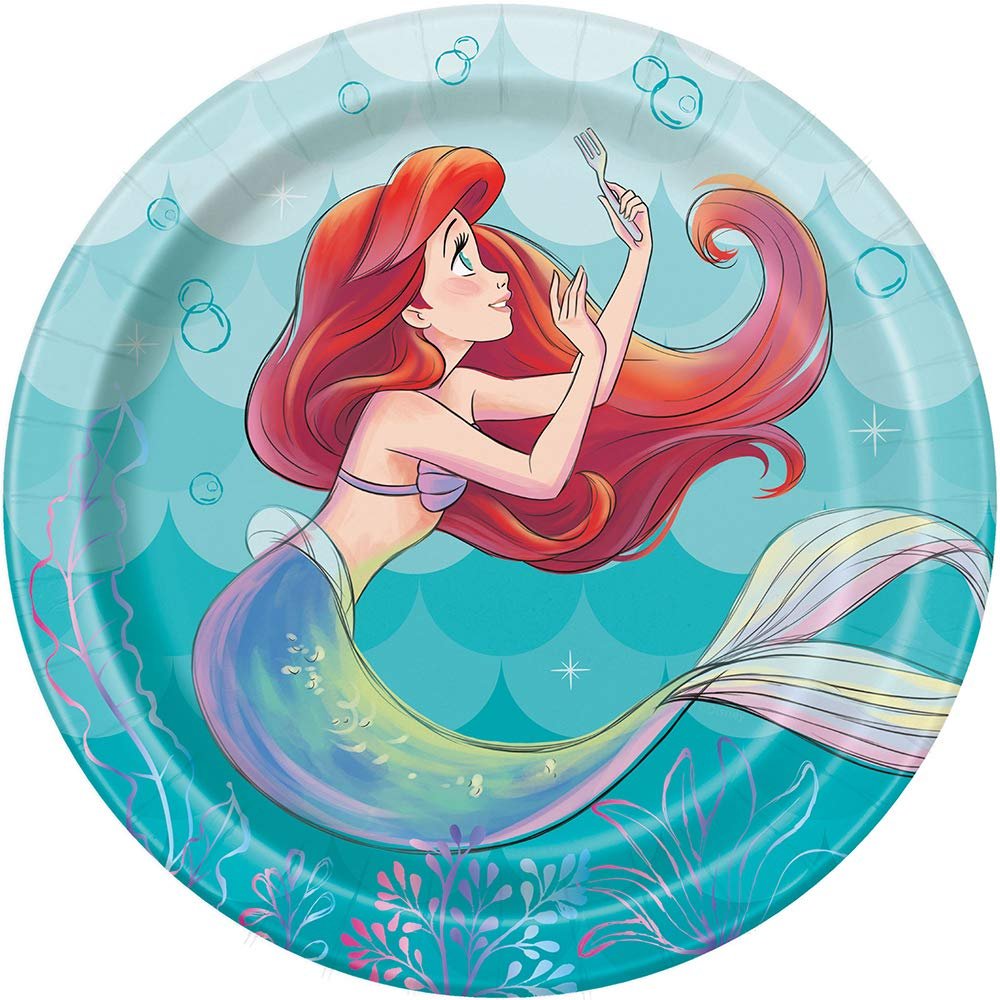 Unique Multicolor Disney The Little Mermaid Round Dessert Plates (7") 8 Count - Enchanting Party Supplies for All Occasions, Perfect for Birthdays & Themed Events