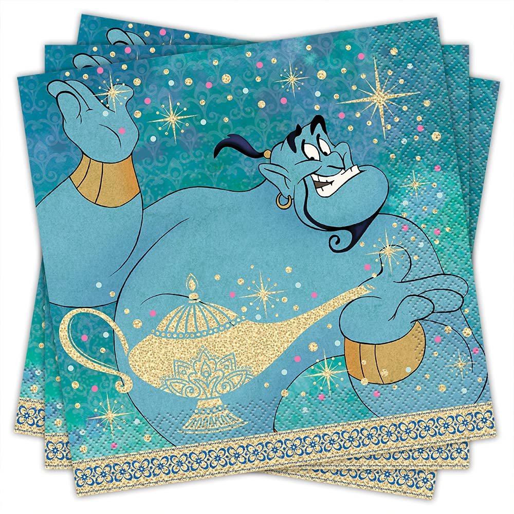 Multicolor Disney Aladdin Luncheon Napkins (16 Count) - Perfect for Aladdin Fans and Disney Themed Birthday Celebrations