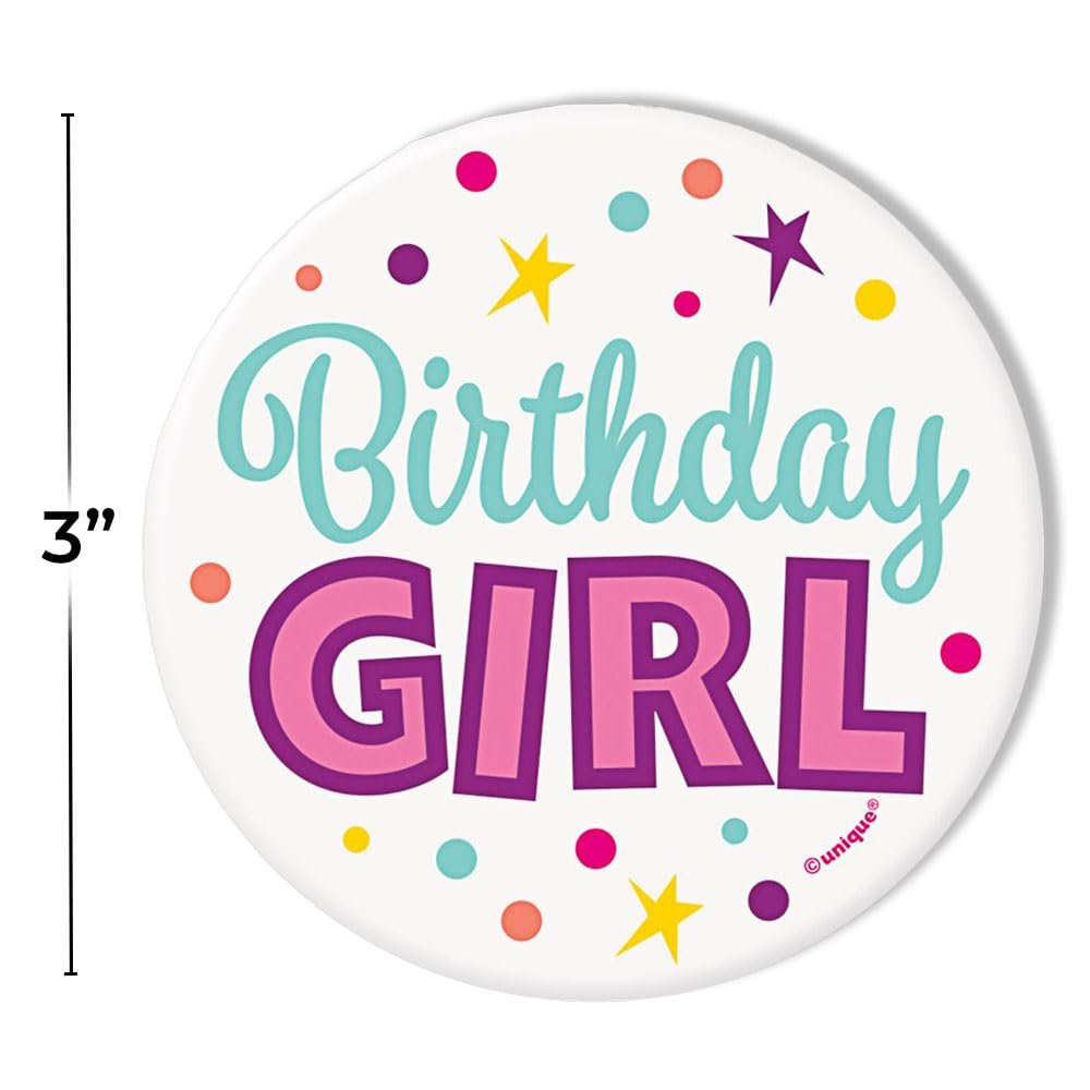 Unique Birthday Girl Button - 3" | White | 1 Pc