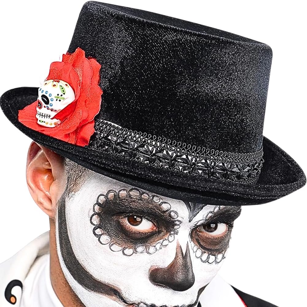 Party City Day of the Dead Top Hat Costume for Teens & Adults - Costume Includes One Black Velour Top Hat - Costumes for Halloween, Birthday Parties & Themed Events