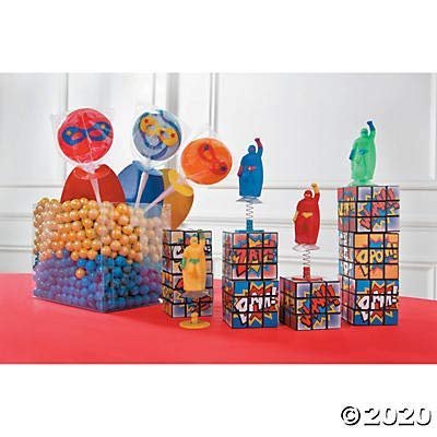 Fun Express Superhero Swirl Pop Suckers (12 individually wrapped lollipops) Party Candy and Favors - VBS Vacation Bible School Supplies/Decor