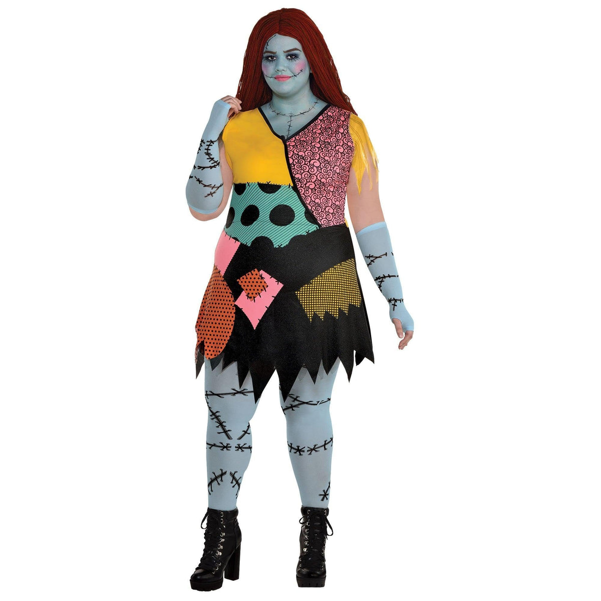 Party City Sally Costume for Women, The Nightmare Before Christmas - Costume Includes Patchwork Dress, Red Wig, Arm Warmers &amp; Tights - Costumes for Halloween, Birthday Parties &amp; Themed Event