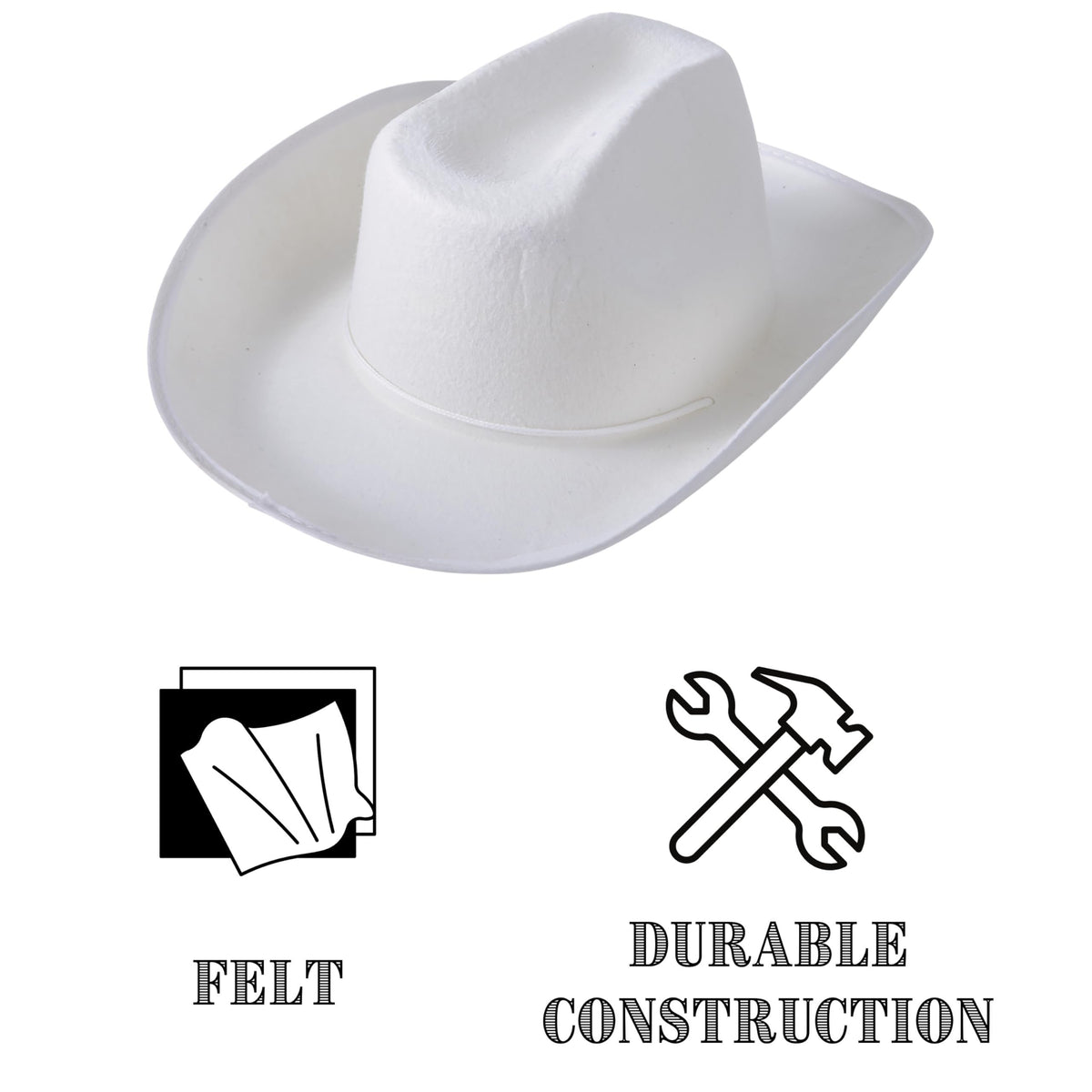 U. S. Toy White Kids Cowboy Hat, Felt Cowgirl Hat for Girls and Boys, Dress-Up and Costume Parties, Perfect for Halloween, Adult Sized, 1-Pack, 3 Years & Older