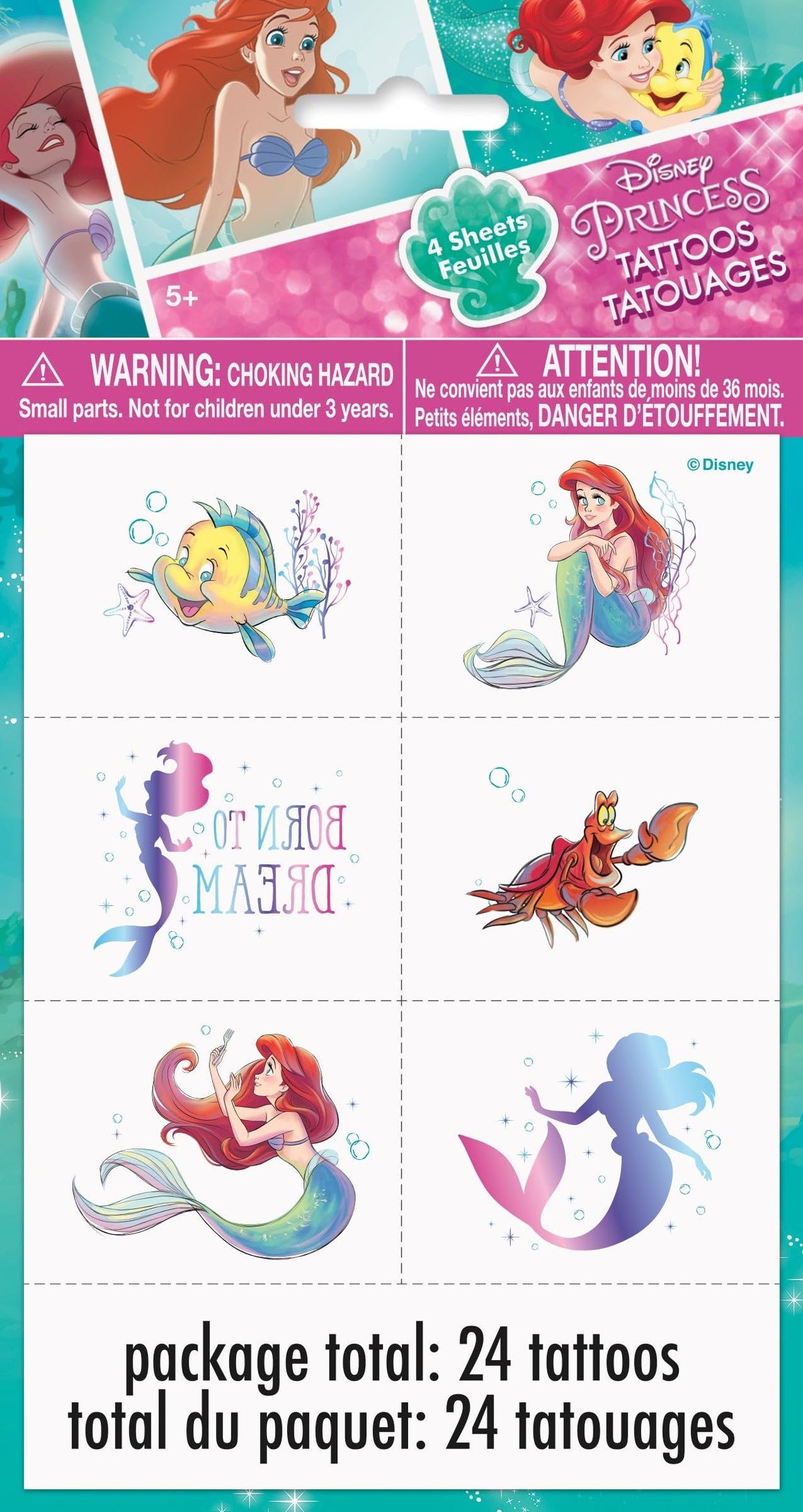 Unique Multicolor Disney The Little Mermaid Tattoos (24 Count) - Transform Your Skin with Magical, Long-lasting Designs, Perfect Party Favors for Mermaid Lovers