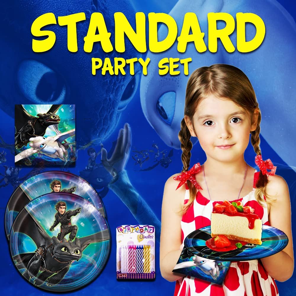 How To Train Your Dragon Themed Party Pack – Includes Paper Plates & Luncheon Napkins Plus 24 Birthday Candles – Serves 16