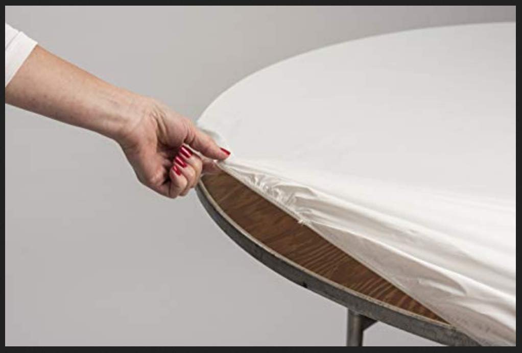 Kwik-Covers 60" Round Fitted Plastic Table Covers, Bundle of 5 (Maroon)