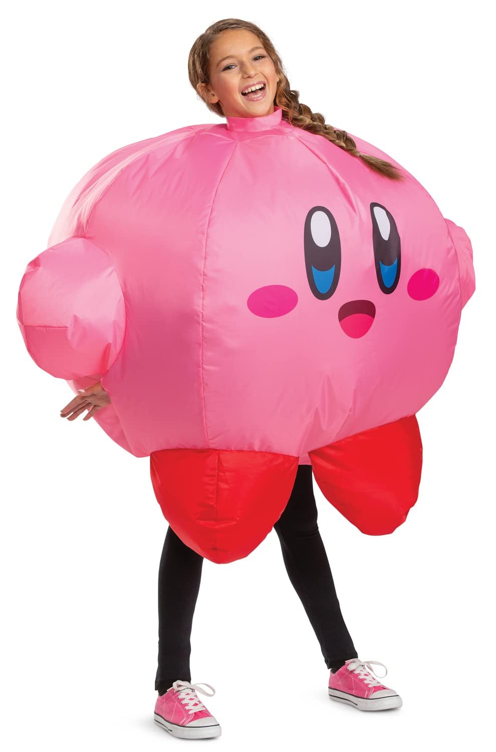 Disguise Kirby Inflatable Costume For Kids, Official Kirby Inflating Jumpsuit And Fan Up To Kid's Medium