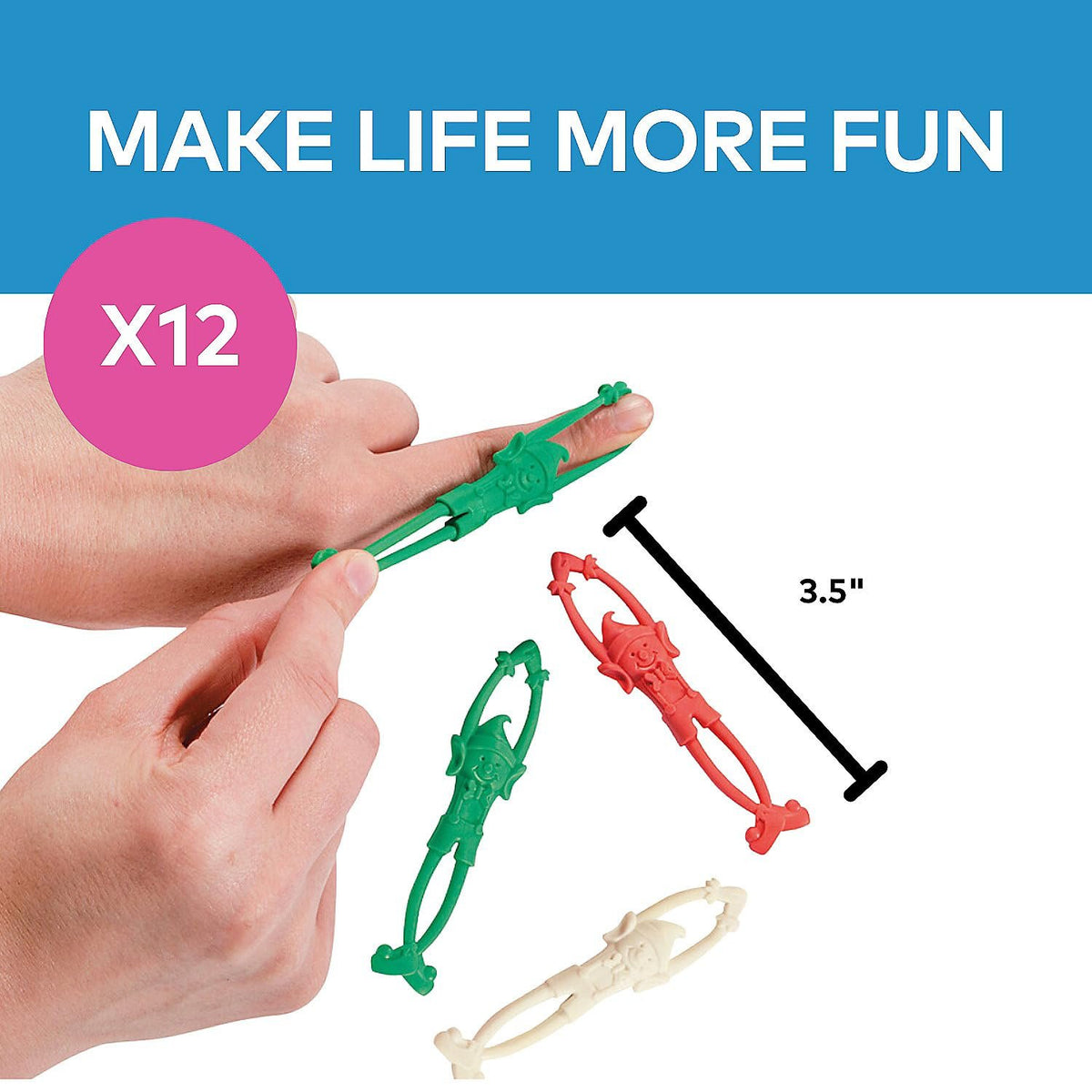 12 ~ Flying Christmas Elves ~ Approx. 3.5" ~ Stretchy ~ New / Individually Packaged ~ Stocking Stuffers