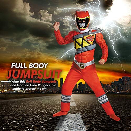 Red Power Rangers Costume for Kids. Official Licensed Red Ranger Dino Charge Classic Muscle Power Ranger Suit with Mask for Boys &amp; Girls, Medium (7-8)