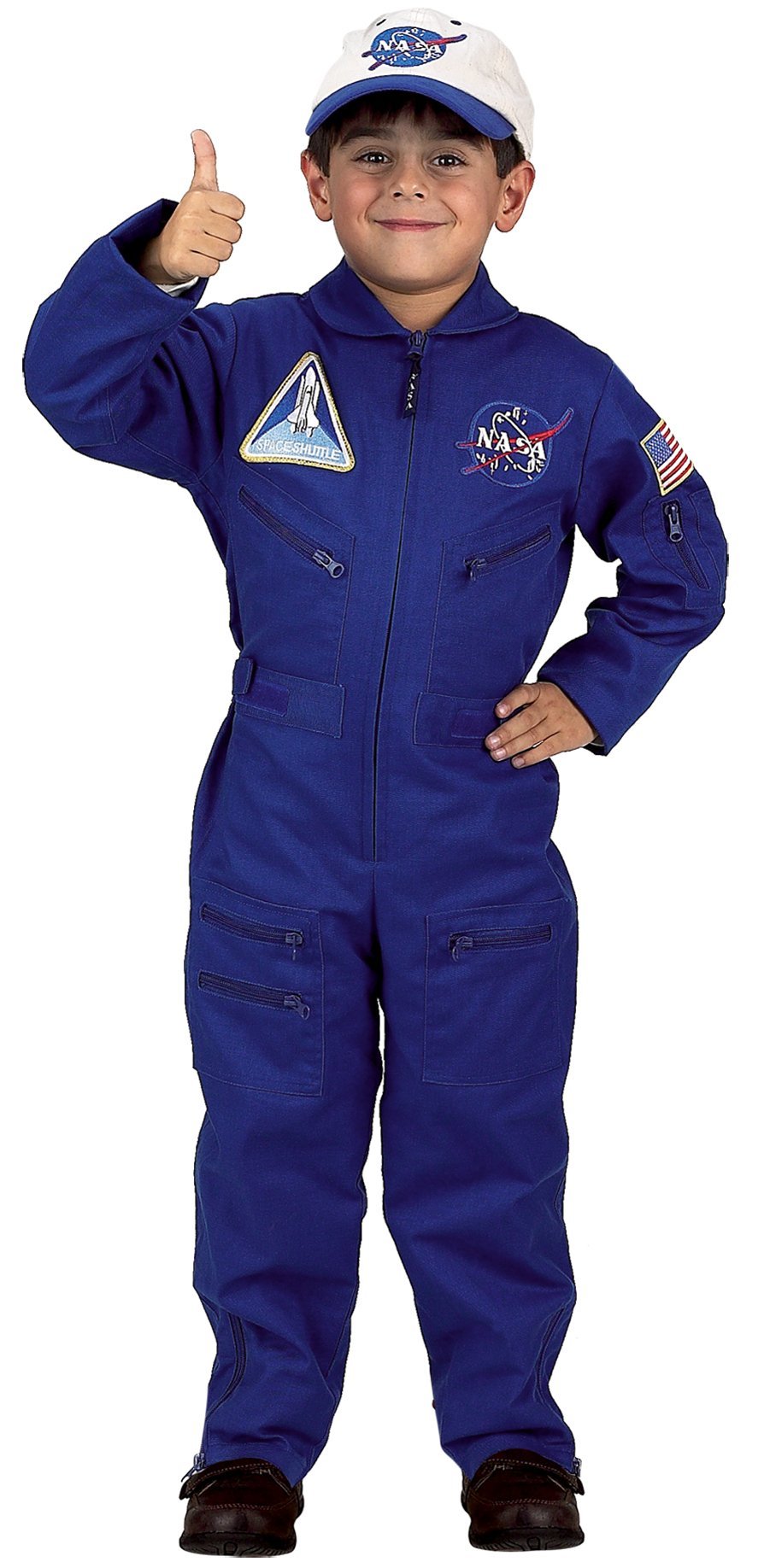 Aeromax Jr. NASA Flight Suit, Blue, with Embroidered Cap and Official Looking Patches