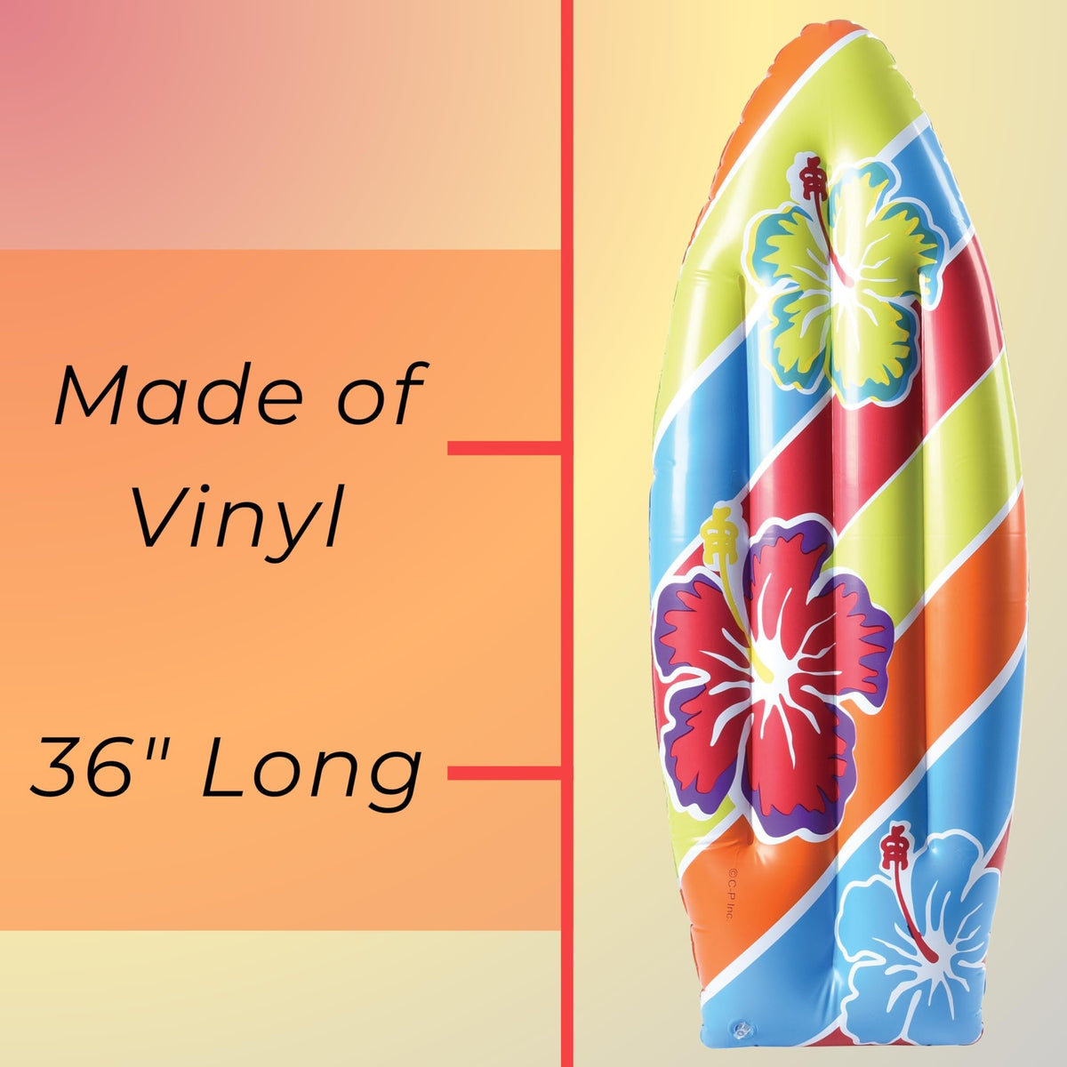 U. S. Toy Inflatable Surfboard Luau Decoration Theme Beach Pool Toy, Beach, Tropical, Hawaiian Party Decor, Inflatable Backyard Pool Toy, 3 Ft. Long, 1-Pack, 3 Years &amp; Older