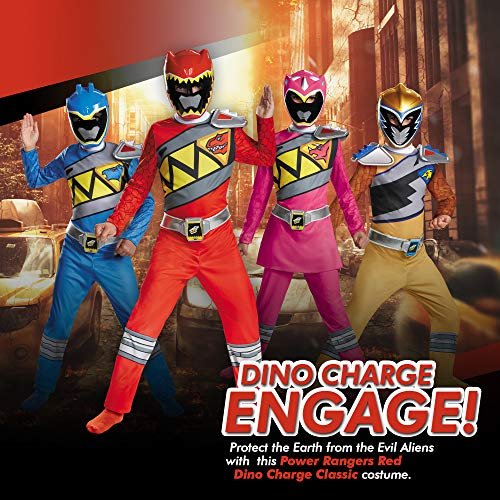 Medium (7-8) Red Power Rangers Costume for Kids. Official Licensed Red Ranger Dino Charge Classic Power Ranger Suit with Mask for Boys &amp; Girls, Large (10-12)