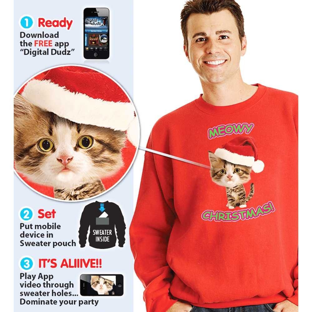 Morphsuits Digital Dudz Meow Kitty Ugly Christmas Sweatshirt, Red, Small