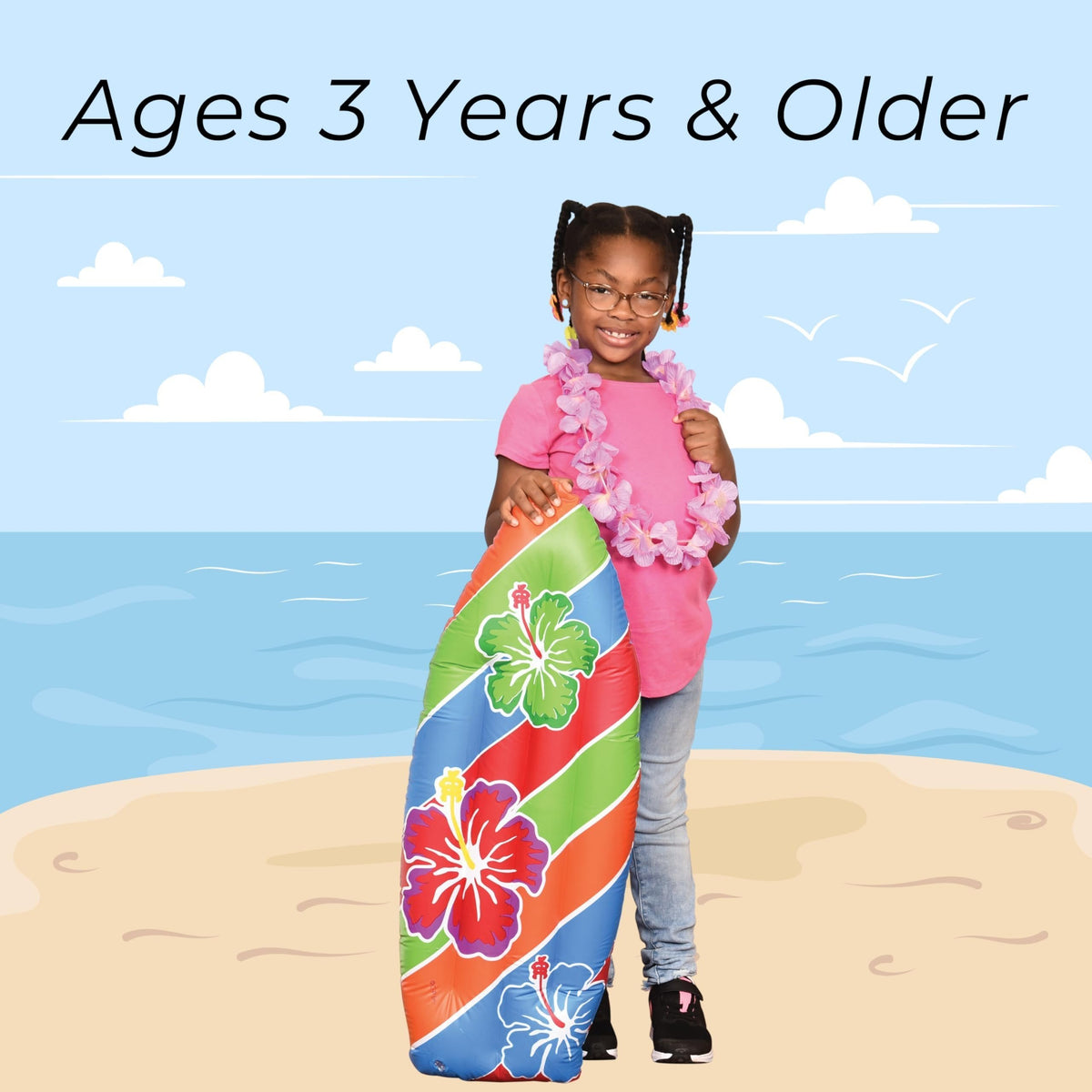 U. S. Toy Inflatable Surfboard Luau Decoration Theme Beach Pool Toy, Beach, Tropical, Hawaiian Party Decor, Inflatable Backyard Pool Toy, 3 Ft. Long, 1-Pack, 3 Years &amp; Older