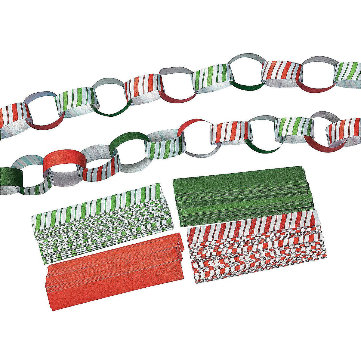Fun Express Red and Green Candy Striped Paper Chains - Bulk Set of 500 - Christmas Craft Projects
