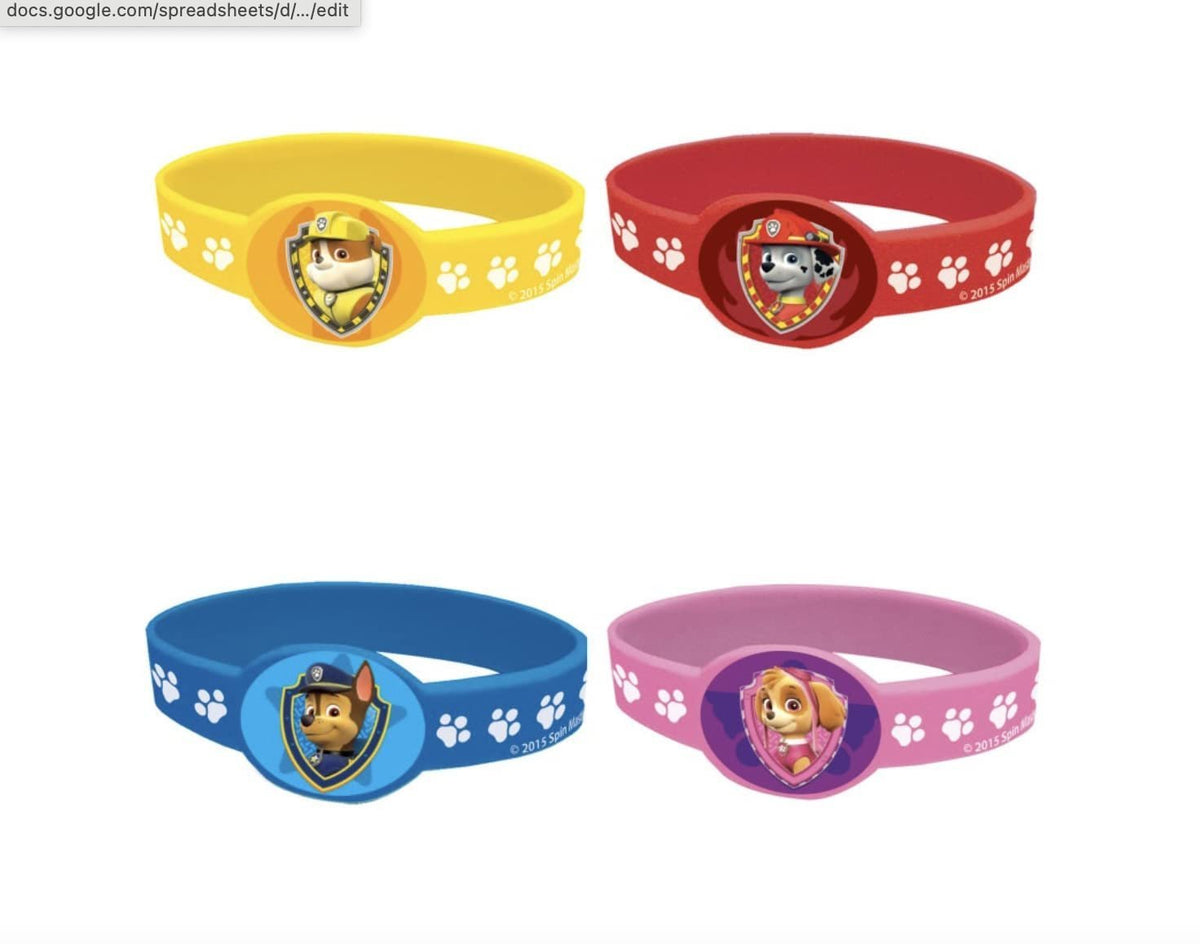Unique Assorted Colors Paw Patrol Stretchy Bracelets - 3.50&quot; x 1.25&quot; (Pack Of 4) - Durable Vinyl &amp; Fun Party Favors &amp; Gifts For Kids, Great For Themed Parties &amp; Events